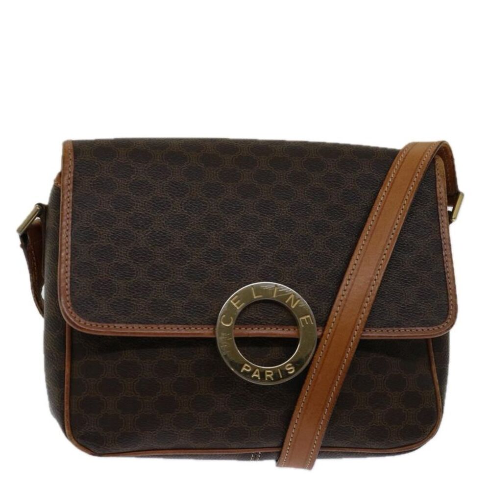 Celine Circle Logo Canvas Brown Pvc Shoulder Bag Bag